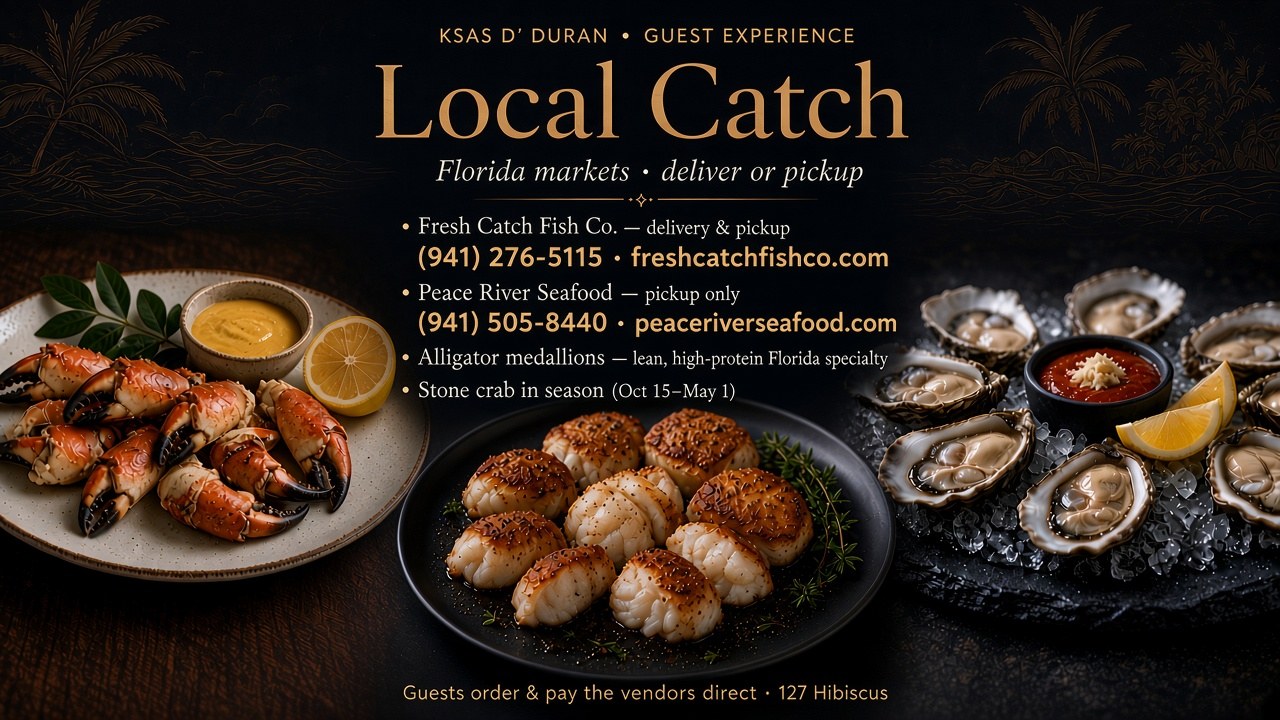 Local Catch — Fresh Catch and Peace River seafood for Ksas d’ Duran guests